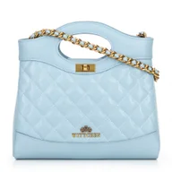 Torebki damskie - Minikuferek ze skóry pikowany na łańcuszku niebieski - miniaturka - grafika 1