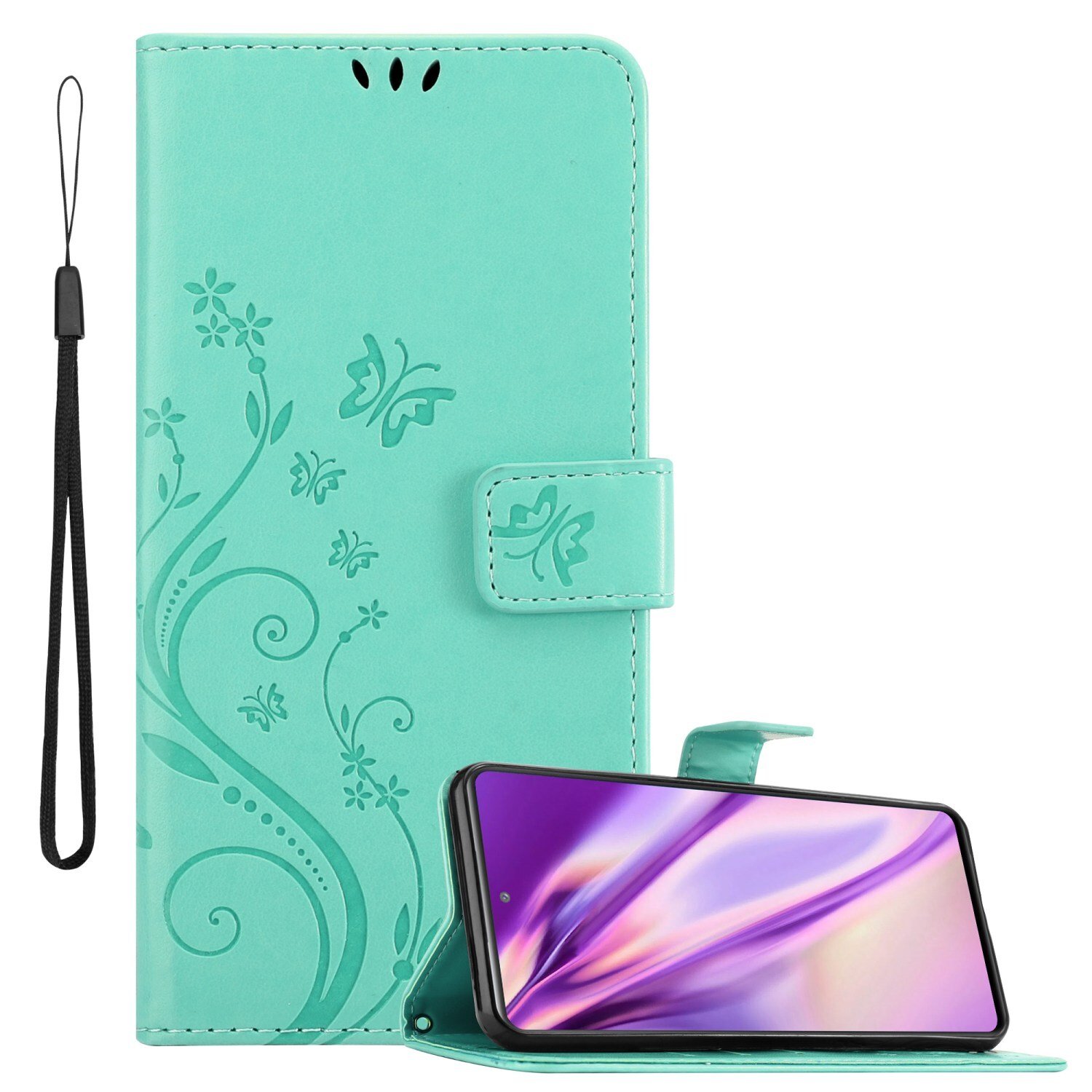 Cadorabo pokrowiec na Samsung Galaxy S20 FE pokrowiec ochronny w kolorze turkusowym pokrowiec ochronny na telefon komórkowy etui w kwiaty etui w kwiaty