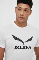 Koszulki męskie - Salewa t-shirt sportowy Solidlogo Dry kolor biały z nadrukiem 00-0000027018 - miniaturka - grafika 1
