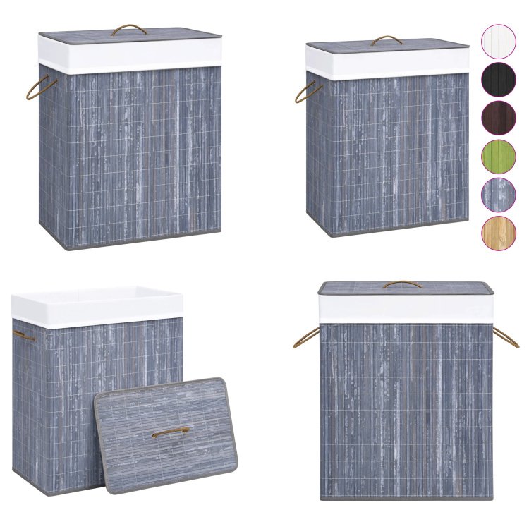 vidaXL Bambusowy kosz na pranie z 1 przegrodą Szary 83 L - Kosz na pranie - Kosze na pranie - Sortownik na pranie - Pojemnik na pranie