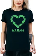 Koszulki i topy damskie - T-SHIRT DAMSKI Z NADRUKIEM KARMA PREZENT BUDDYZM YOGA KOSZULKA CZARNA R-M  MODEL  a108 - miniaturka - grafika 1