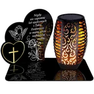 Lampiony i znicze - ZNICZ SOLARNY LED WIECZNY PODSTAWKA NA CMENTARZ GRÓB Serce EFEKT PŁOMIENIA - miniaturka - grafika 1