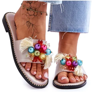 Klapki Z Ozdobnymi Koralikami S.Barski KV-2775-47 Nude beżowy - Klapki i japonki damskie - miniaturka - grafika 1