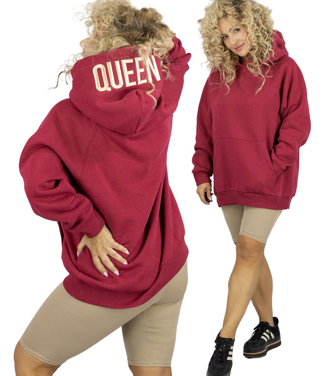 Bluza damska z kapturem oversize i haftem QUEEN