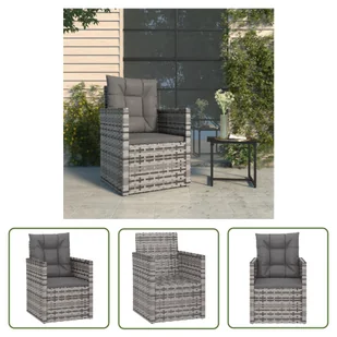 The Living Store Fotel ogrodowy z poduszką - szary - polirattan - Fotel Ogrodowy - Fotele i krzesła ogrodowe - miniaturka - grafika 1