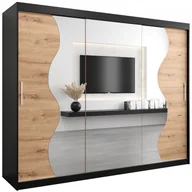 Szafy - Szafa przesuwna trzydrzwiowa garderoba z lustrem i półkami Madryt 250 artisan sonoma czarna biała - miniaturka - grafika 1