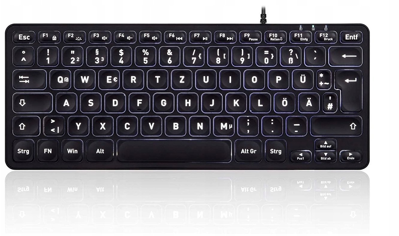 Perixx PERIBOARD-332B DE-Layout, Mini keyboard, USB wired, backlight, black 57155F