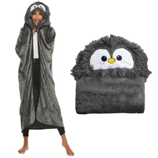 KOC Z KAPTUREM I RĘKAWAMI CIEPŁY NA PREZENT GRAFITOWY PINGWIN [UB-KB-N-4] - Koce - miniaturka - grafika 1