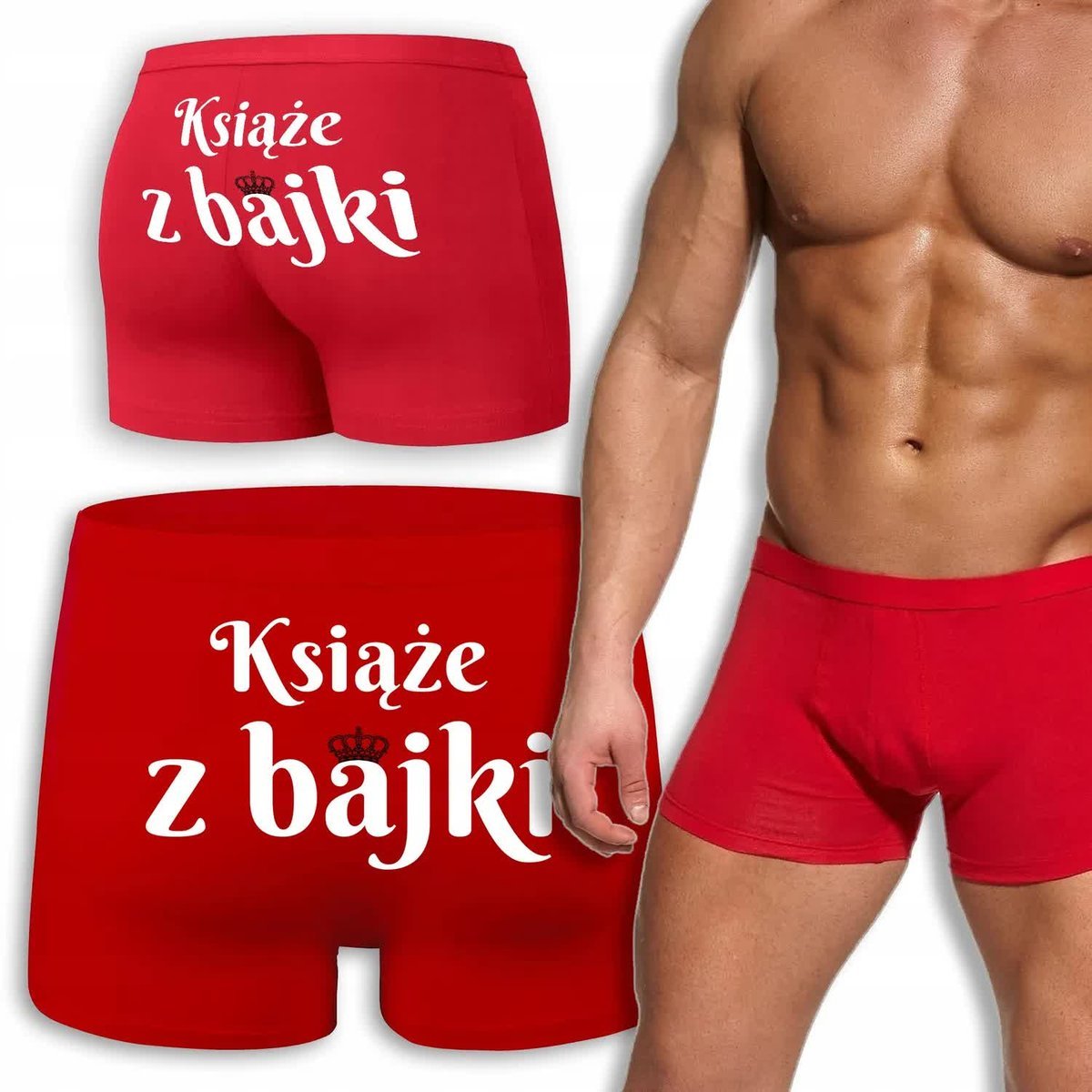 BOKSERKI MĘSKIE CZERWONE Na Prezent Walentynki KSIĄŻE Z BAJKI Wzory - L