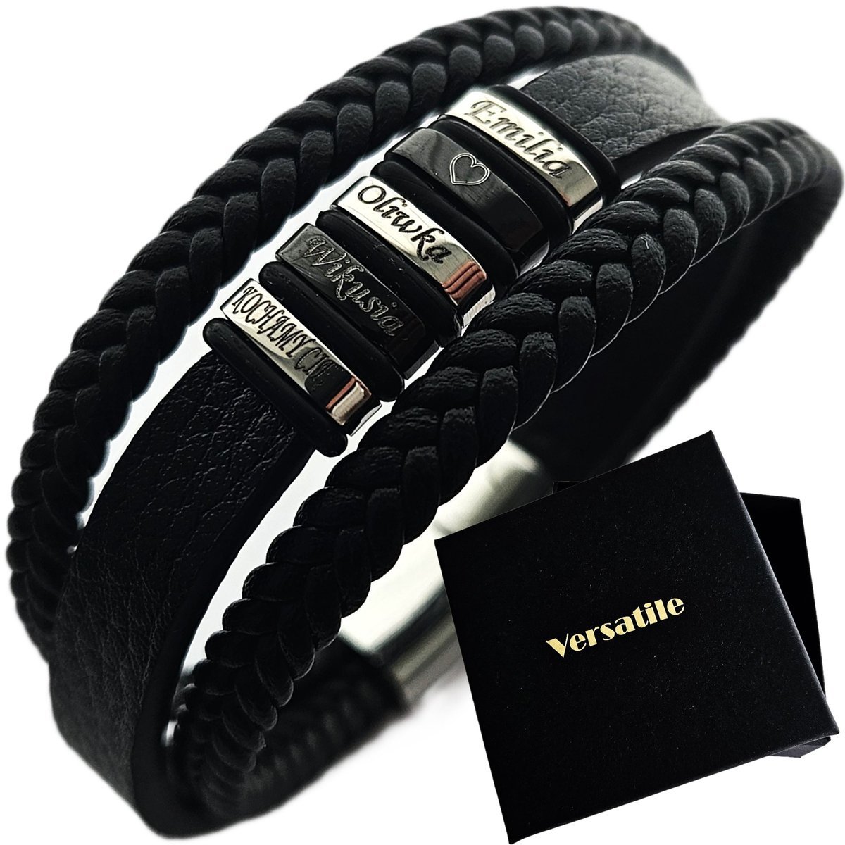 Bransoletka męska skórzana z GRAWEREM DZIEŃ OJCA, TATY, IMIONA, DATY