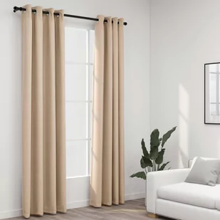 vidaXL Zasłony stylizowane na lniane, 2 szt., beżowe, 140x225 cm - Zasłony - miniaturka - grafika 1