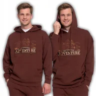 Bluzy męskie - BLUZA MĘSKA BLUZA DRESOWA Z KAPTUREM I HAFTEM KIESZEŃ OCIEPLANA MORAJ L BROWN - miniaturka - grafika 1