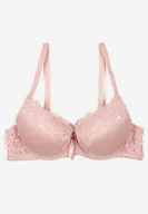 Biustonosze - Jasnoróżowy Biustonosz Push Up z Koronkowym Wzorem Lanovinea - miniaturka - grafika 1
