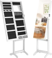 Biżuteria - akcesoria - YARDIN Lustrzana szafka na biżuterię Regulowany stojak na biżuterię Przechowywanie biżuterii z oświetleniem LED i blokadą bezpieczeństwa 2 w 1 Stojąca szafka z lustrem 152 x 39,5 x 36,5 cm Biały - miniaturka - grafika 1