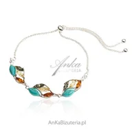 Bransoletki - ankabizuteria.pl Srebrna bransoletka z bursztynem i turkusem - miniaturka - grafika 1