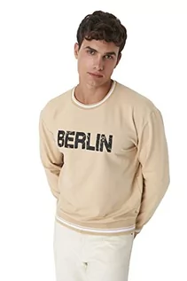 Bluzy męskie - Trendyol Męska bluza z okrągłym dekoltem i sloganem, BEŻOWY, XS - grafika 1