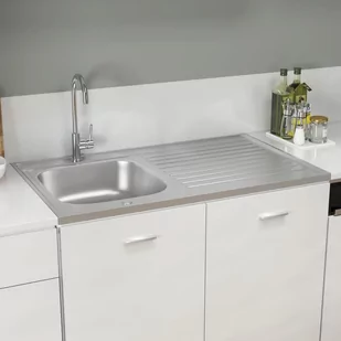 vidaXL Lumarko Zlew kuchenny z ociekaczem, srebrny, 1000x600x155 mm, stal! 147237 - Zlewozmywaki - miniaturka - grafika 1