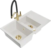 Zlewozmywaki z baterią - Mexen Gaspar zlewozmywak granitowy 1,5-komorowy z ociekaczem i baterią kuchenną Duo, biały - 6507-20-671701-57-G - miniaturka - grafika 1