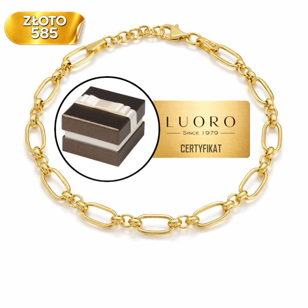 BRANSOLETKA ZŁOTA 585 14K OGNIWA OWALNE I KÓŁECZKA 17,5 CM ELEGANCKA