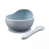 Miseczki i talerzyki dla dzieci - MYROYS, Silikonowa miseczka z łyżeczką Niebieska - miniaturka - grafika 1