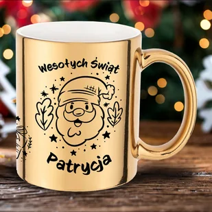 Złoty, świąteczny kubek z imieniem - Wesoły Mikołaj - Kubki - miniaturka - grafika 1