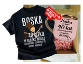 Gadżety dla niej i dla niego - Zestaw prezentowy na 40 urodziny - kubek na 40 z imieniem oraz koszulka na 40 urodziny z brunetką - miniaturka - grafika 1