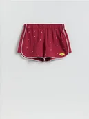 Spodenki damskie - Reserved - Bawełniane szorty z haftem - czerwony - miniaturka - grafika 1