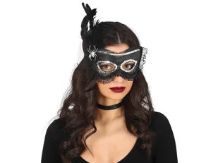 Maska karnawałowa czarna z pająkiem - 1 szt. - Dodatki do strojów karnawałowych - miniaturka - grafika 1