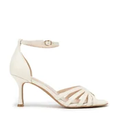 Półbuty męskie - Damskie sandały ze skóry na szpilce beżowe - miniaturka - grafika 1