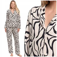 Piżamy damskie - Piżama Damska Koszula Góra Rozpinana Długi Rękaw Spodnie Wiskoza 3XL MORAJ - miniaturka - grafika 1