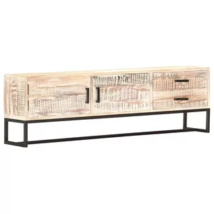 vidaXL Szafka pod TV, biała, 140 x 30 x 45 cm, lite drewno akacjowe - Szafki RTV - miniaturka - grafika 1