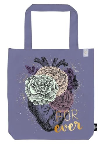 moses. Shopper Forever Romantasy torba do noszenia w 100% z bawełny, duża torba na książki w stylu New Adult Design, anatomiczne serce, liliowy, jeden rozmiar, Retro
