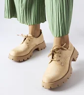 Półbuty damskie - Beżowe półbuty na masywnej podeszwie Coleman -38 - miniaturka - grafika 1