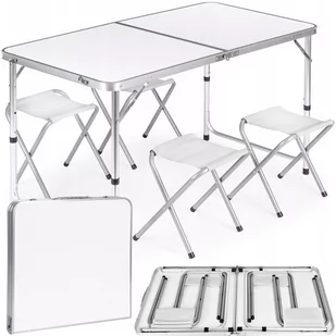 Stół turystyczny składany 120x60cm Heckermann Biały + 4x Taboret - Meble turystyczne - miniaturka - grafika 1