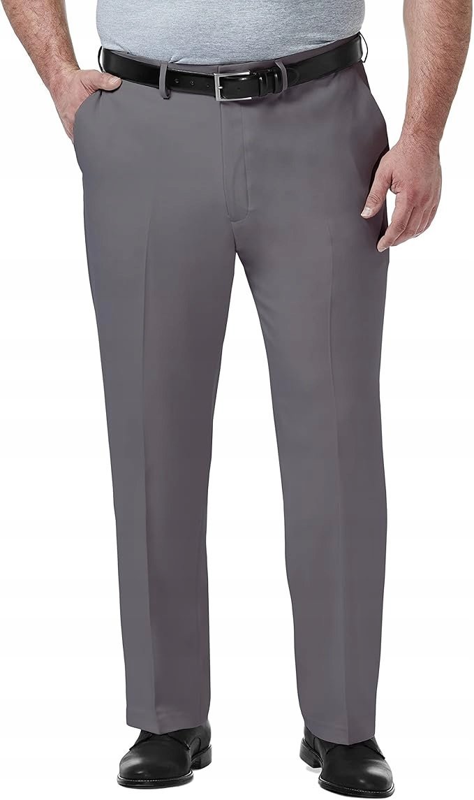 HAGGAR PLUS SIZE SZARE ELEGANCKIE SPODNIE MĘSKIE PROSTE 52/34 6BA