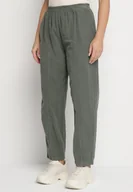 Spodnie damskie - Ciemnozielone Klasyczne Spodnie z Bawełny z Wysokim Stanem Isesi - miniaturka - grafika 1