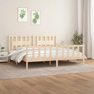 Rama łóżka z wezgłowiem, lite drewno sosnowe, 200x200 cm Lumarko! - Łóżka - miniaturka - grafika 1