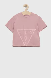 Koszulki dla dziewczynek - Guess t-shirt bawełniany dziecięcy kolor różowy - grafika 1