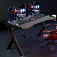 Biurka gamingowe - Biurko gamingowe WISFOR ergonomiczne, wielkopowierzchniowe biurko komputerowe z oświetleniem RGB, z uchwytem na kubek, uchwytem na słuchawki, 120 x 60 cm - miniaturka - grafika 1