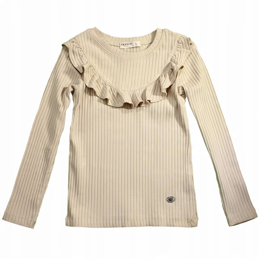 Bluzka PRĄŻKOWANA Z Falbanką BAWEŁNA Długi RĘKAW Breeze BEŻ 110