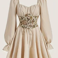 Sukienki - TEMU Elegancka Sukienka z Dekoltem w Serduszko i Wiﾄ�zaniem z Przodu - DﾅＶgi Rﾄ冖aw, Midi, Jednokolorowa na Jesieﾅ�/Zimﾄ�, ﾅ嗟uby, Przyjﾄ冂ia i Specjalne - miniaturka - grafika 1