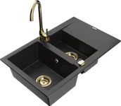 Zlewozmywaki z baterią - Mexen Gaspar zlewozmywak granitowy 1,5-komorowy z ociekaczem i baterią kuchenną Telma, czarny - 6507-77-670200-50 - miniaturka - grafika 1
