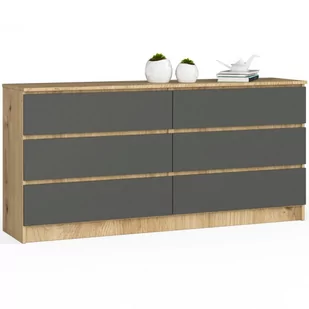 Komoda do salonu K 160 cm 6 szuflad - dąb artisan-grafit szary - Komody - miniaturka - grafika 1