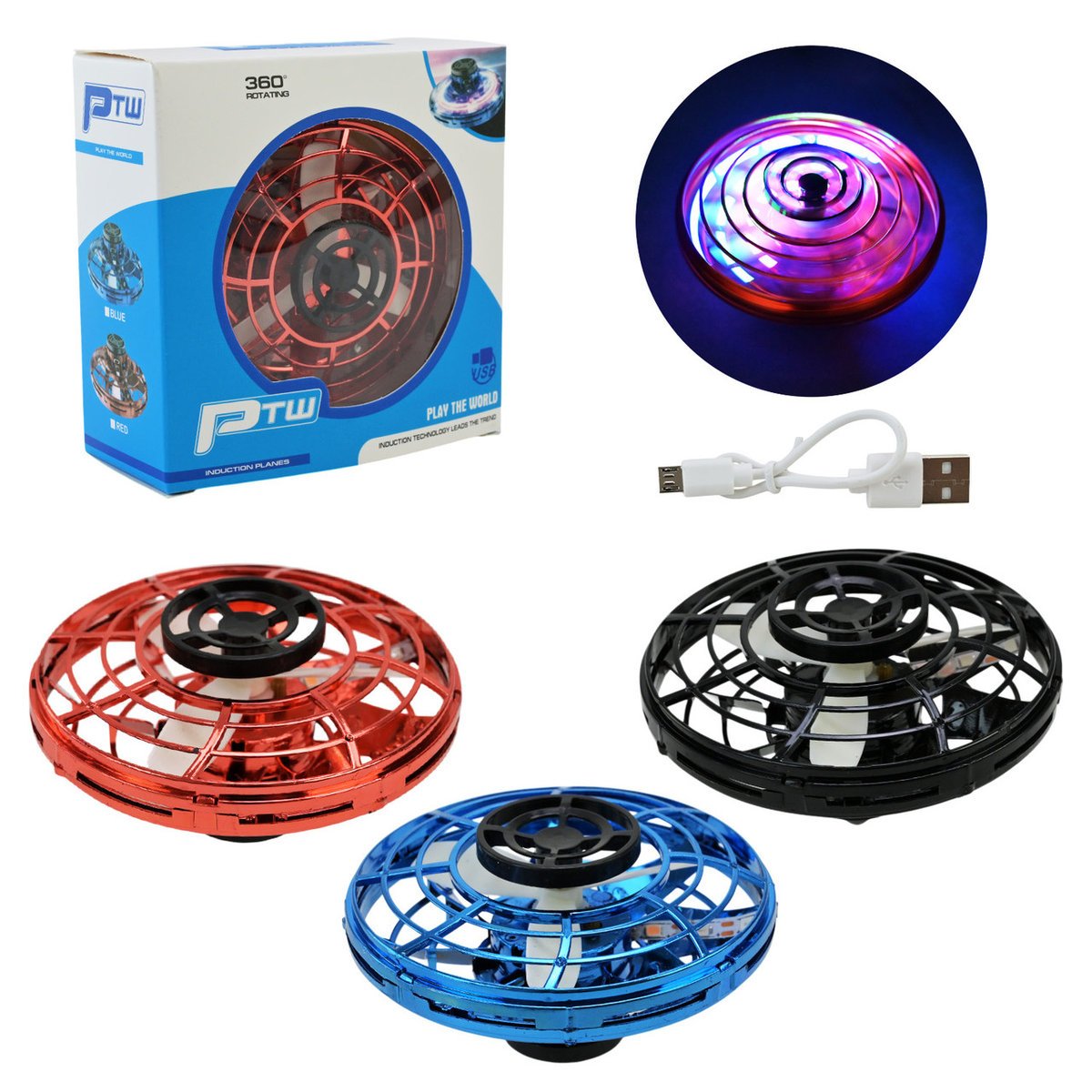 LATAJĄCA PIŁKA DRON BOOMERANG LED USB – INTERAKTYWNA ZABAWKA DLA DZIECI 8CM