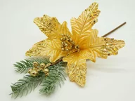 Ozdoby bożonarodzeniowe - Dekoracja gałązka świąteczna ze złotą poinsecją - 1 szt. - miniaturka - grafika 1