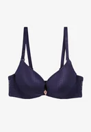 Biustonosze - Granatowy Biustonosz z Koronką Push-Up na Regulowanych Ramiączkach Seraine - miniaturka - grafika 1
