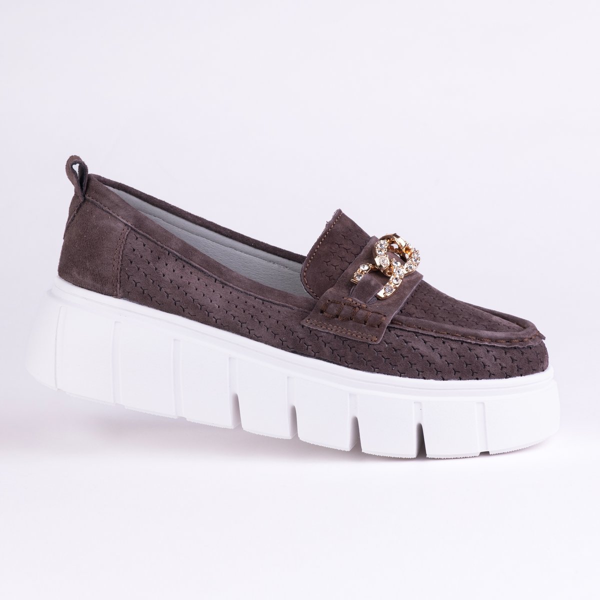 Mokasyny damskie ażurowe GOODIN GD-FT-127 skóra zamsz ażurek lekkie brąz 41