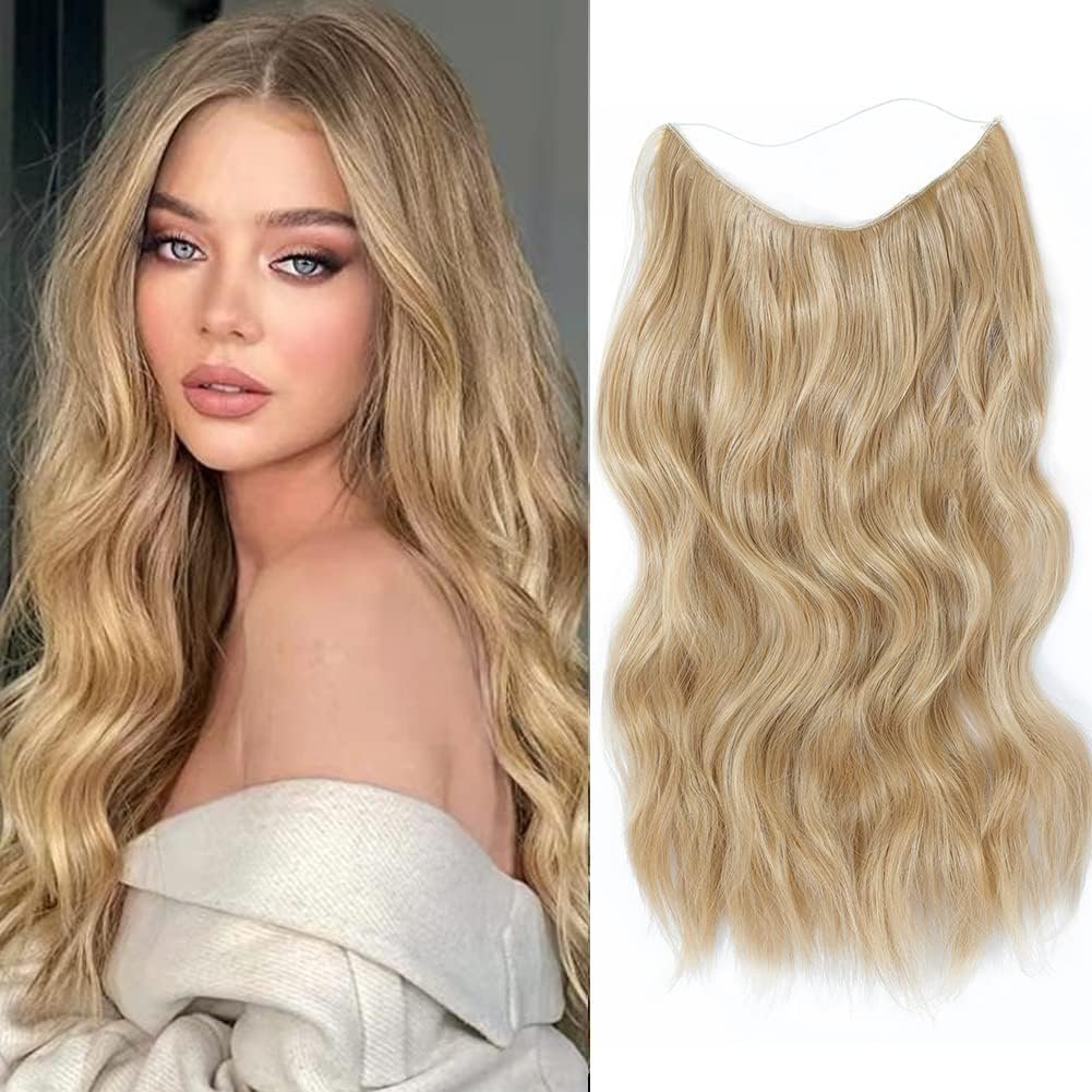 Doczepy, przedłużanie włosów typu halo, blond, 50 cm, syntetyczne