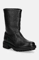 Botki damskie - Calvin Klein botki skórzane FLAT BIKER BOOT LTH damskie kolor czarny na platformie HW0HW02234 - miniaturka - grafika 1