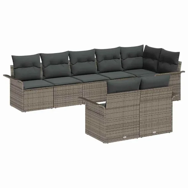 Zestaw Sof Nowoczesnych na Zewnątrz, Szaro-Czarny, Rattan, 8 Osób